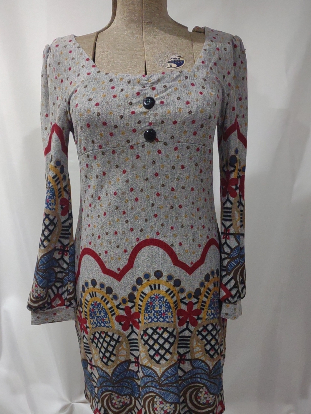 ARYEH KNIT BOHO VINTAGE HIPPIE PEASANT DRESS FESTIVE HOLIDAY SCOOP NECK, SIZE L